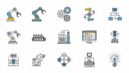 Industrial Automation Technology Icons Set.