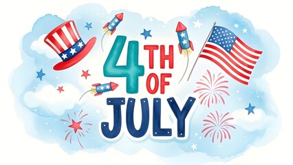 Celebrate the fourth of july with patriotic symbols and fireworks