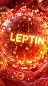 Leptin hormone ghrelin hormone medical research hunger control fat cell metabolism blood stream science background health concept vibrant orange glow balance medical concept cell biology fat