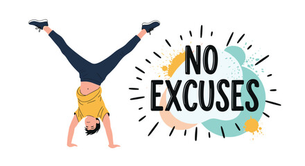 Naklejka premium Energetic person doing a handstand next to the motivational 