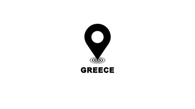 Location of the city of Greece, the name of the place with the location has been displayed, sign animated GPS location tracking icon with location radio waves.