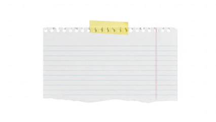 Blank notepad with yellow tape isolated on transparent background