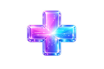 3d neon glass plus sign with glowing light effects, scientific research, medical tech, modern innovation concept