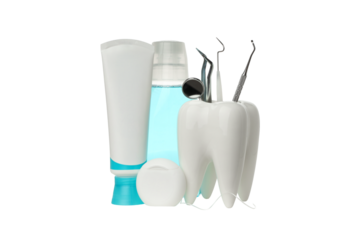 Collection of dental care items for oral hygiene