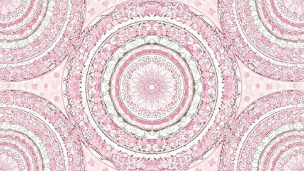 Intricate pink mandala pattern symmetrical floral design with delicate details perfect for textile prints and decorative backgrounds
