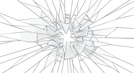 Obraz premium Dynamic abstract illustration of a shattered glass effect, radiating sharp fragments from a central point of impact, symbolizing destruction or force