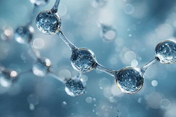 Macro shot of a glistening water molecule chain with a blurred bokeh background