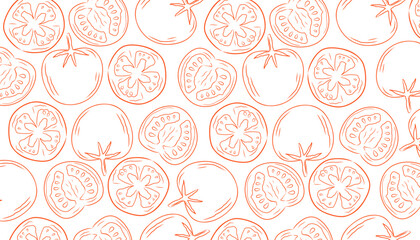 Tomato Seamless Line Pattern for Textile and Wallpaper. Classic Minimal Background Design
