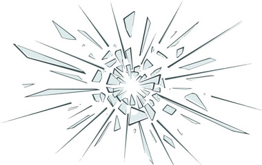 Fototapeta premium Dynamic illustration of a powerful glass impact, breaking into sharp fragments radiating outwards from the center