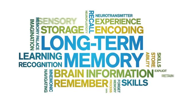 Long-Term Memory animated word cloud-text design animation tag kinetic typography seamless loop.