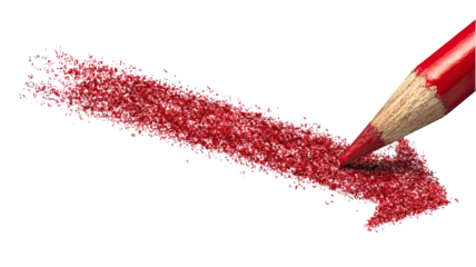 Red colored pencil drawing textured powder stroke macro detail artistic stationery tool close up dramatic contrast isolated on white background