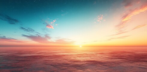 Fototapeta premium Serene Ocean Horizon At Sunrise With Pink And Teal Sky abstract aerial
