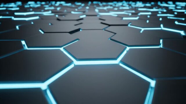 Abstract futuristic hexagonal surface illuminated with blue light, creating a modern, minimalist design.