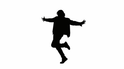 Silhouette of a joyful person celebrating with open arms.