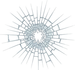 Obraz premium Detailed vector illustration of a shattered glass effect, showing radial cracks emanating from a central impact point, symbolizing damage and fragility