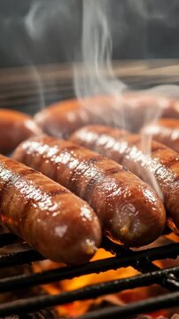 Delicious sausages grilling over hot coals, creating a smoky and flavorful barbecue experience.