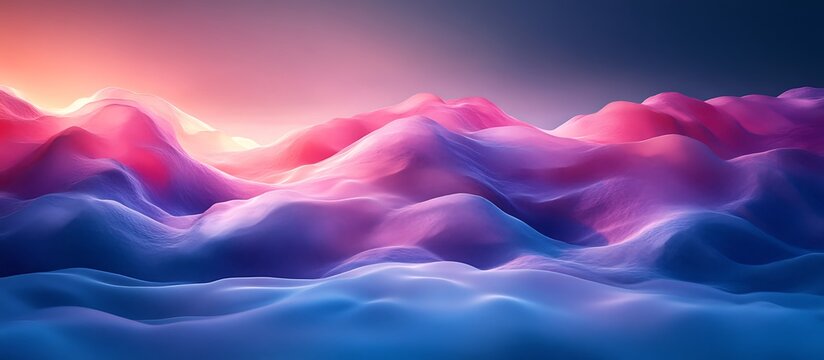 Surreal Landscape of Glowing Pink and Blue Wavy Forms at Sunset abstract - Powered by Adobe