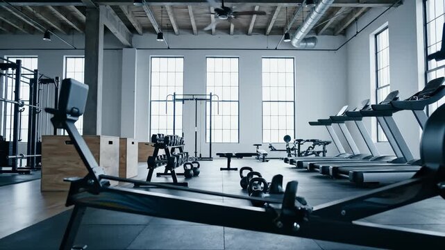 Equipment Sitting in a Modern Gym, Exercise and Fitness Concept