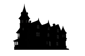 Fototapeta premium Haunted house silhouette for halloween, spooky gothic mansion architecture, scary fear and mystery concept on transparent background