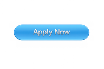Apply now button with rounded corners, bright blue color for digital applications, web interfaces, and online forms