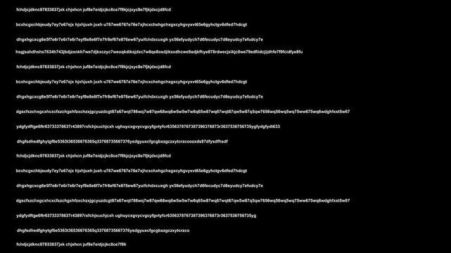 Scrolling random abstract digital data text lines rapidly down a dark background screen generating fast motion.