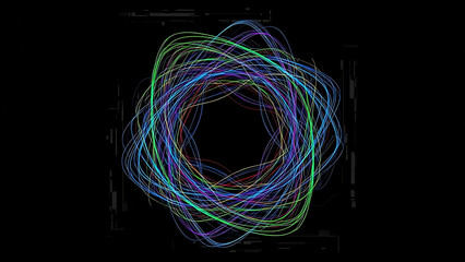 Colorful swirling abstract design with neon lights and vibrant colors on a black background isolated on white background