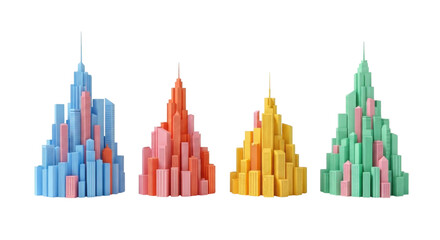Fototapeta premium 3d city skylines set isolated transparent bg, cutout png