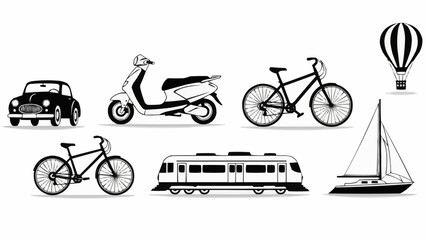 Collection of diverse transportation vehicles and modes.