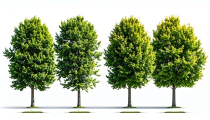 Obraz premium Row of Trees with Green Foliage on White Background.