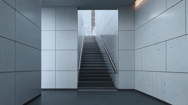 Modern interior lobby with elevators and a blank display board.