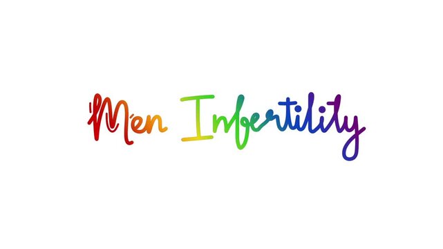 men infertility One line continuous animated typography intro outro animation video, hand drawn calligraphy monoline lettering vintage text on background single line art rainbow type on white bg backd