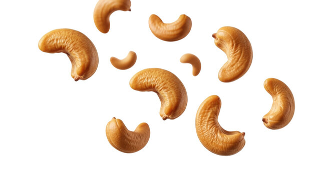 Floating cashew nuts 3d isolated transparent bg, cutout png