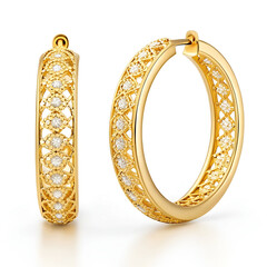 Elegant gold earring with delicate sparkle, glossy finish, refined curves.