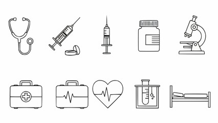 Obraz premium Medical healthcare icons set stethoscope syringe and microscope.