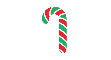 Obraz premium A simple flat icon of a traditional Christmas candy cane with festive red and green stripes on a white background.