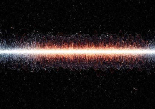 Abstract representation of quantum mechanics, showing the duality between wave functions and discrete particle structures in energy space ,line ,visual ,futuristic