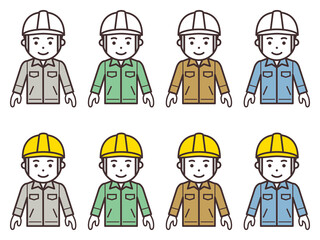 両手を下ろしたヘルメットと作業服を着用した男性のアイコン