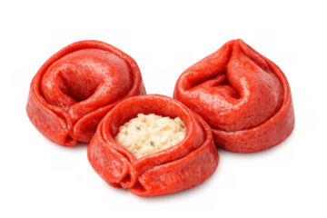 Red pasta dumplings with creamy ricotta filling, showcasing gourmet italian cuisine, handmade fresh dough