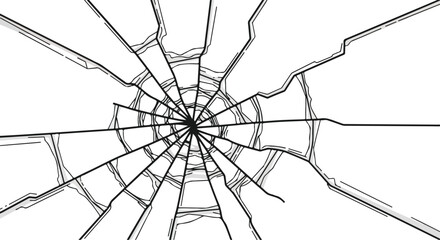 Obraz premium Abstract illustration of a shattered surface, depicting fragility and the impact of stress or force, radiating cracks from a central point