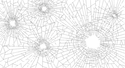 Abstract illustration of multiple spiderweb-like shattered glass patterns, depicting severe impact and destruction with intricate crack networks