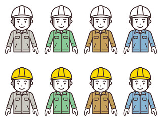 両手を下ろしたヘルメットと作業服を着用した男性のアイコン