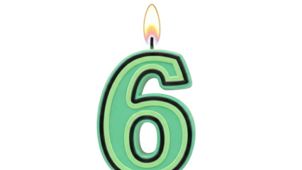 Green Number 6 Birthday Candle with Flame