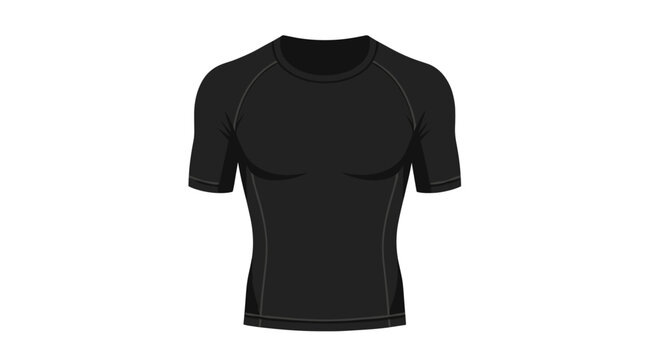 Black compression shirt viewed from the top, isolated on a white background, showcasing sleek design and athletic fit