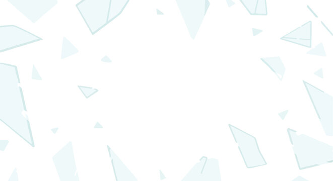 Abstract background with scattered light blue glass shards creating a modern border on a pristine white canvas