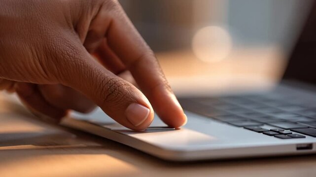 Hand holding small data storage device next to laptop keyboard