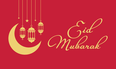 Naklejka premium Eid Mubarak festive greeting card with crescent moon and lanterns