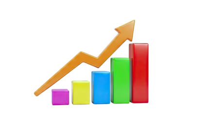 3D Bar Chart with Upward Trend Arrow