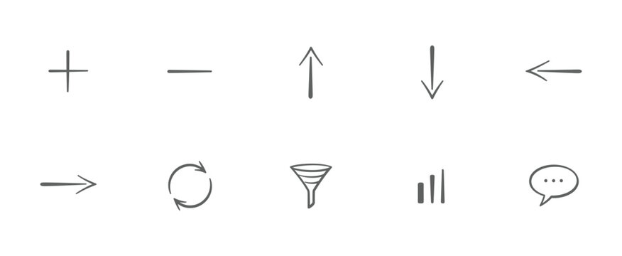variable stroke outline ui action icons set with add remove arrows refresh filter sort chat