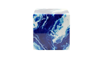 Cube with blue and white marbled pattern