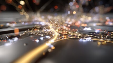 Abstract Representation of Digital Connections with Dazzling Lights and Data Flow Visualization in Modern Concept